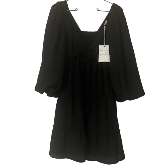 NEW Show Me Your Mumu Mandi Mini Dress in Black Sz XS Puff Sleeves Romantic Chic - Picture 2 of 16